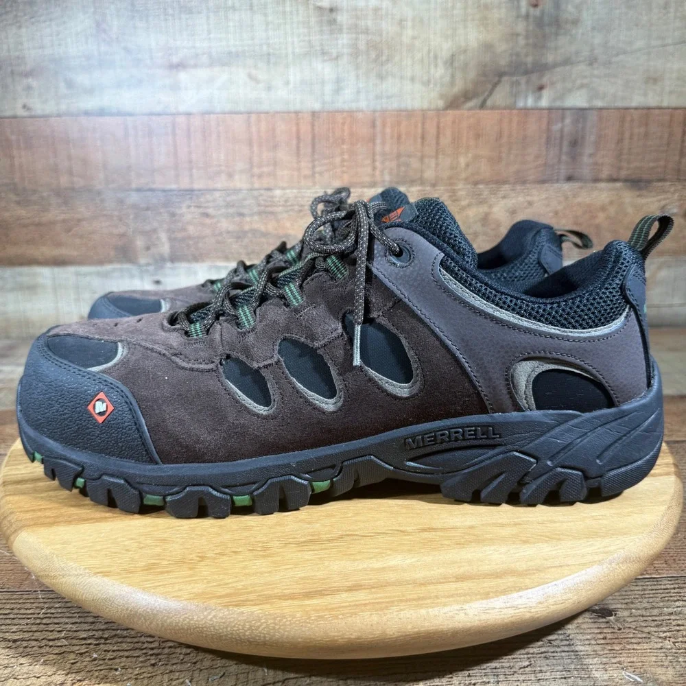 Merrell Work Shoes Mens 14 Brown J15819 Leather Safety Toe EH Rugged Hiking